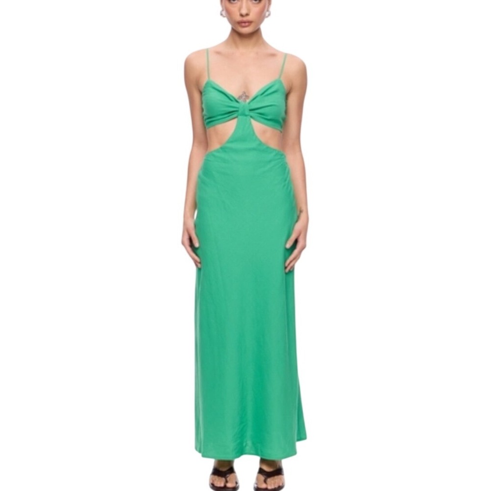 NIA Chamomile Cutout Maxi Dress In Kelly Green Size M Linen Blend Smocked